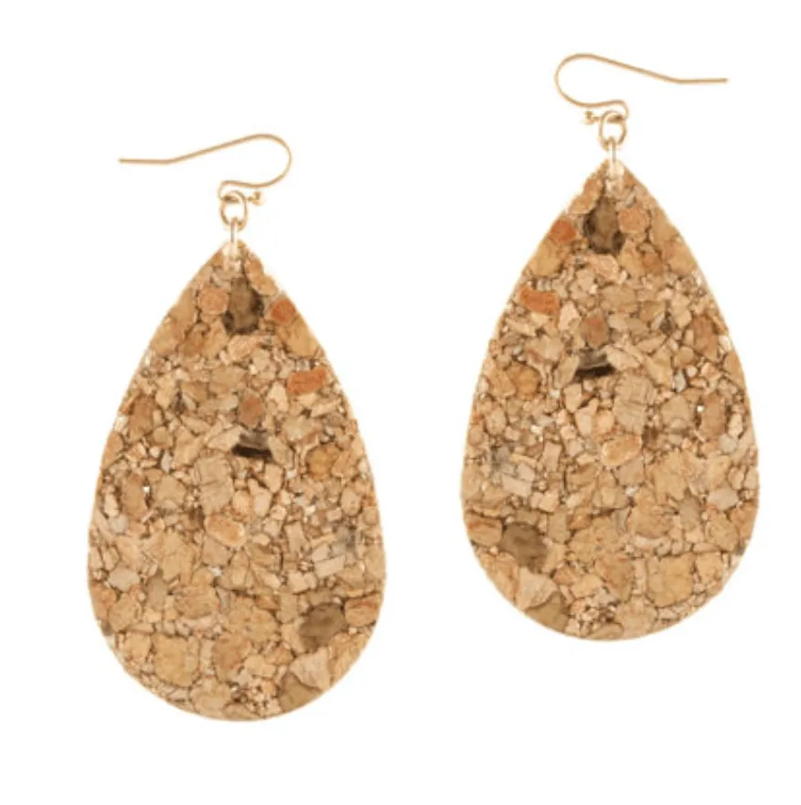 Shimmering lightweight teardrop earrings made from cork