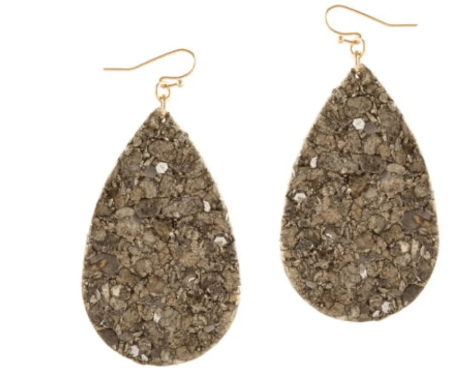 Shimmering lightweight teardrop earrings made from cork