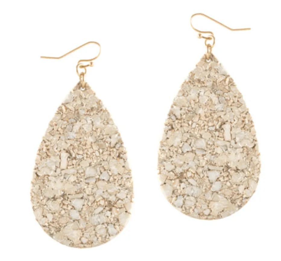 Shimmering lightweight teardrop earrings made from cork