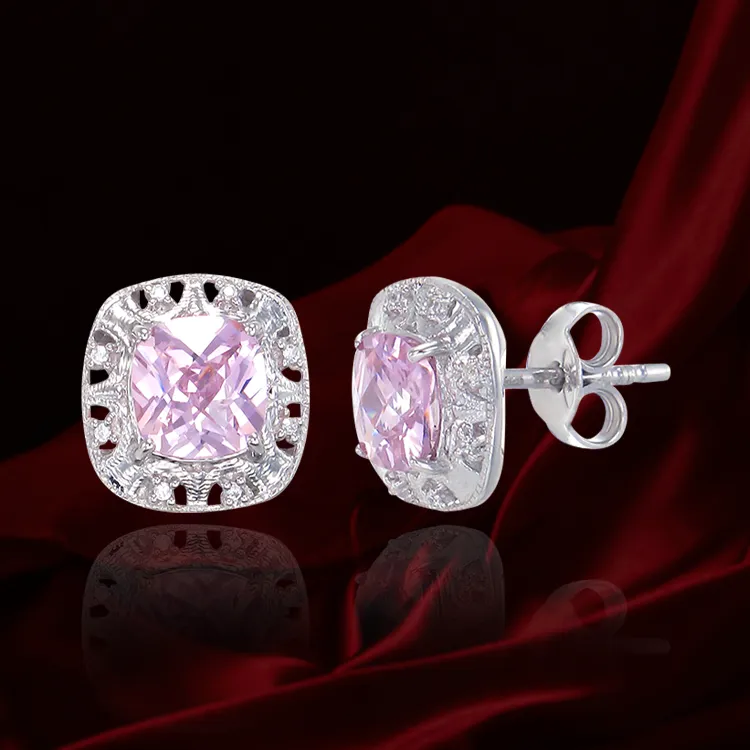 Shimmering Pink Earrings with Halo