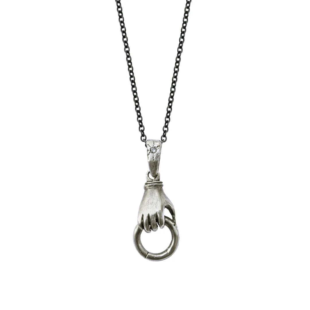 Silver Hand Charm Holder Necklace