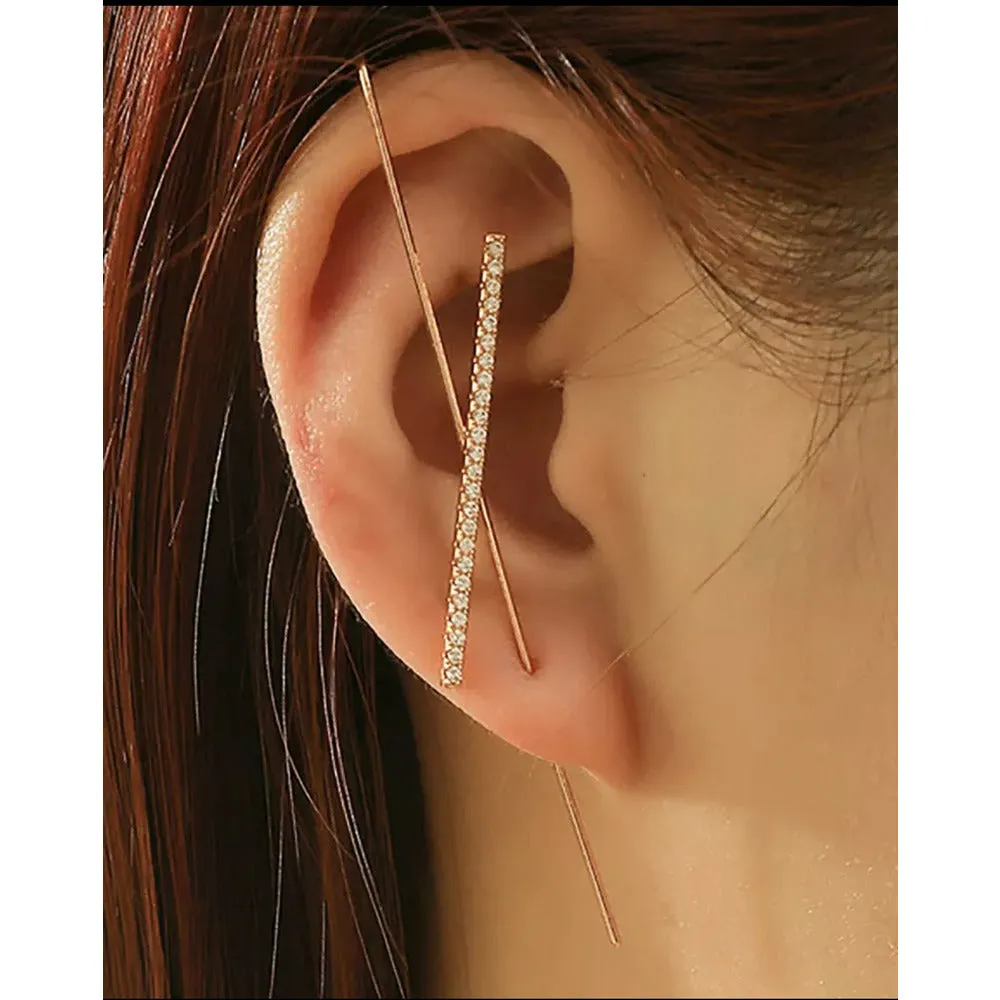 Slashed Needle Ear Climber Earrings - Gold or Silver