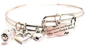 Some Heroes Wear Capes Mine Wears Combat Boots Expandable Bangle Bracelet Set