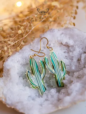 Stained glass inspired cactus earrings