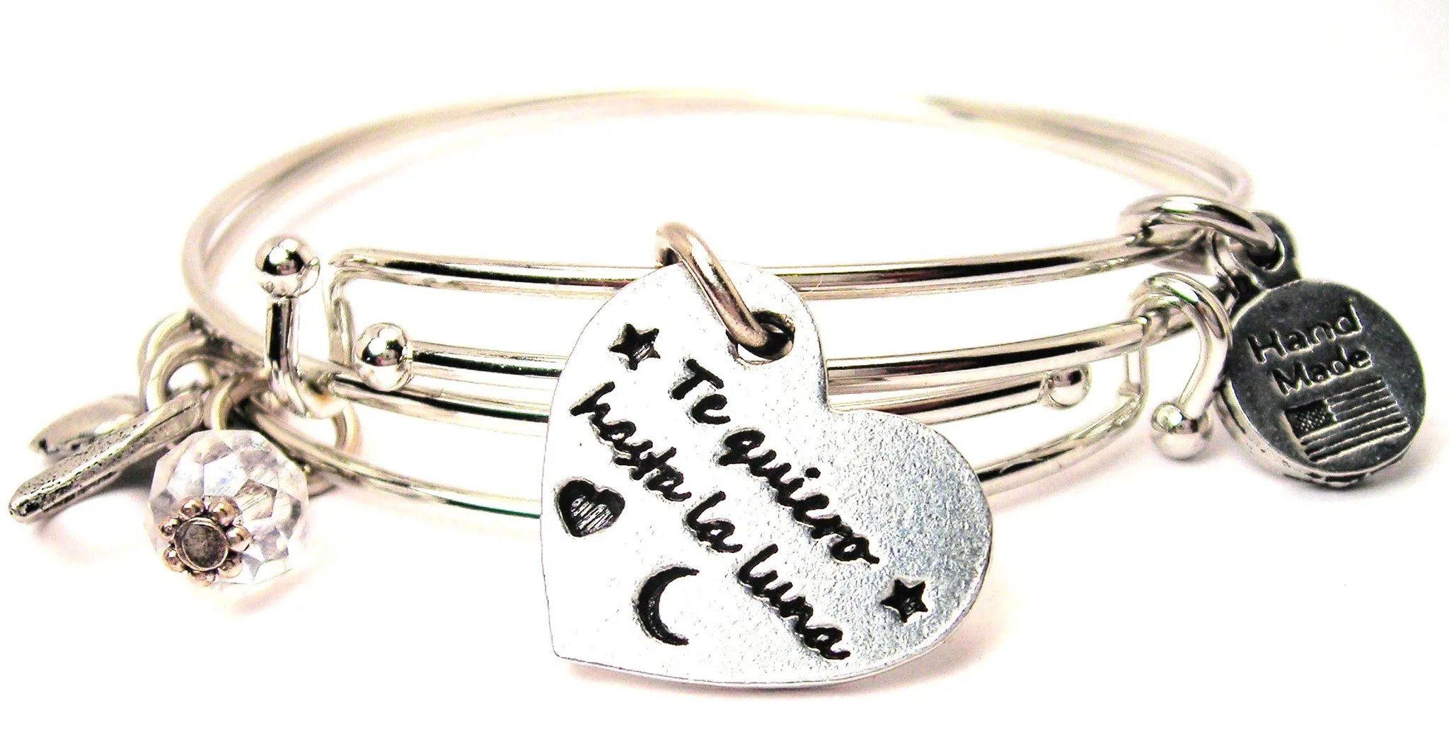 Te Quiero Hasta La Luna I Love You To The Moon Spanish Expandable Bangle Bracelet Set