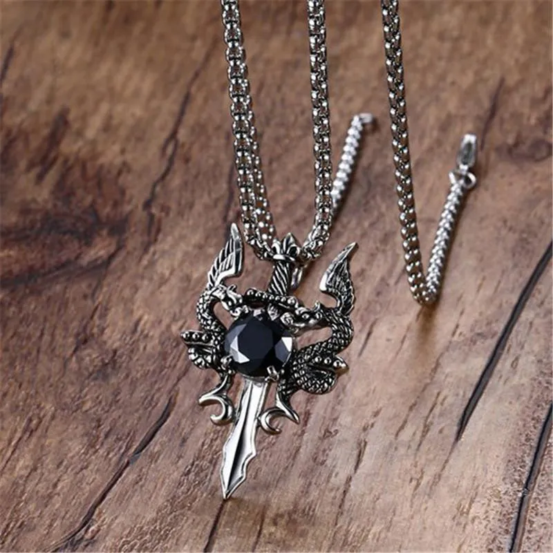 Twin Dragons Sword Necklace