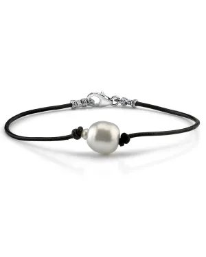 White South Sea Baroque Pearl Leather Bracelet