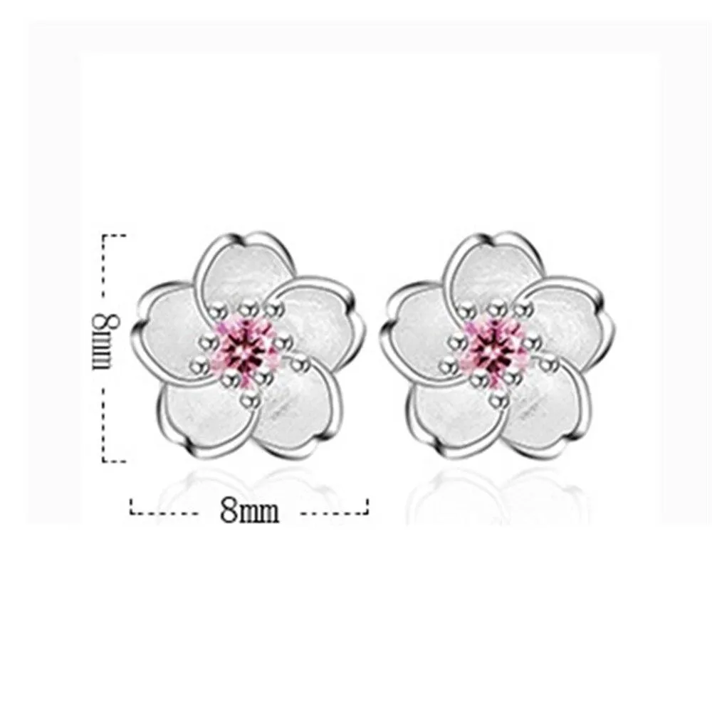 Women Handmade Cherry Tibetan Silver and Cubic Zircon Stud Earrings