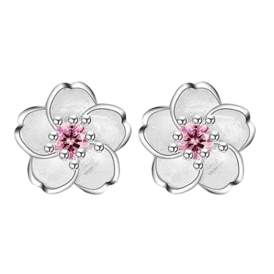 Women Handmade Cherry Tibetan Silver and Cubic Zircon Stud Earrings